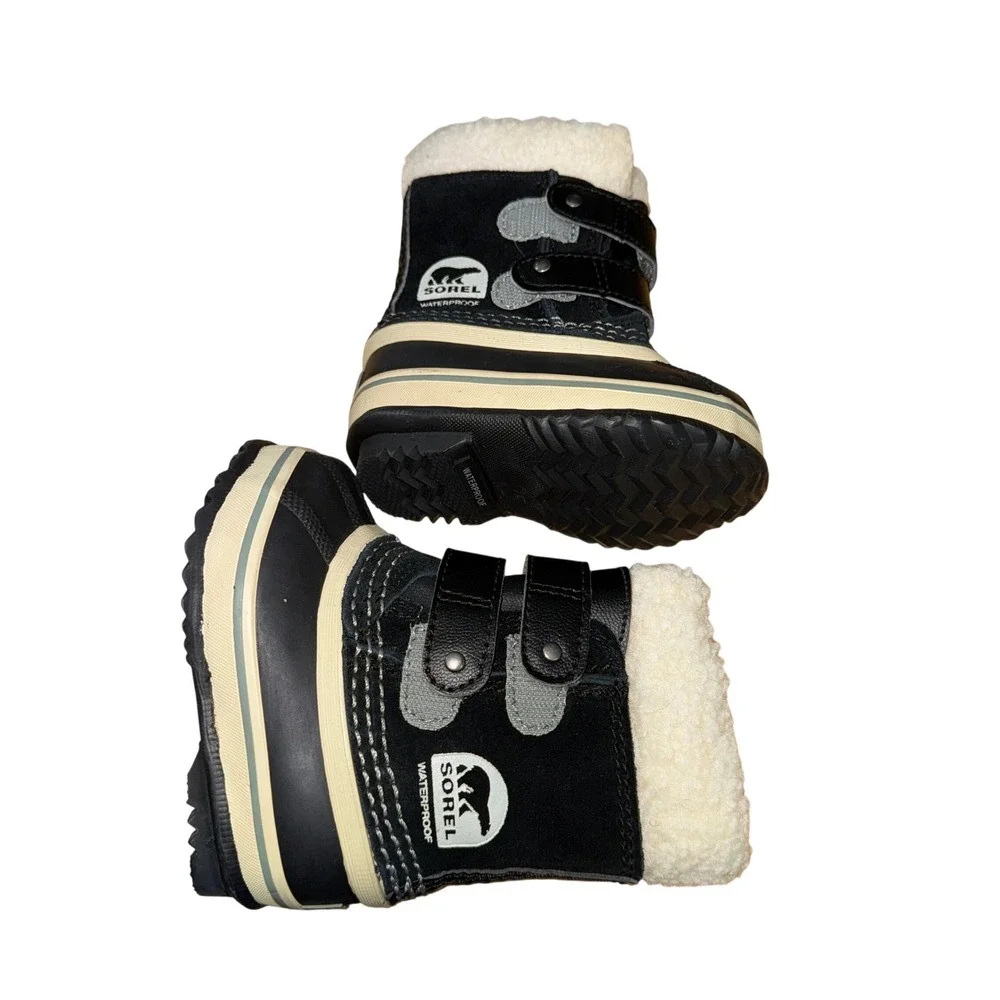 Sorel 1964 Pac Strap Toddler 4 Pre-Owned Snow Boots Black Waterproof Insulated‎